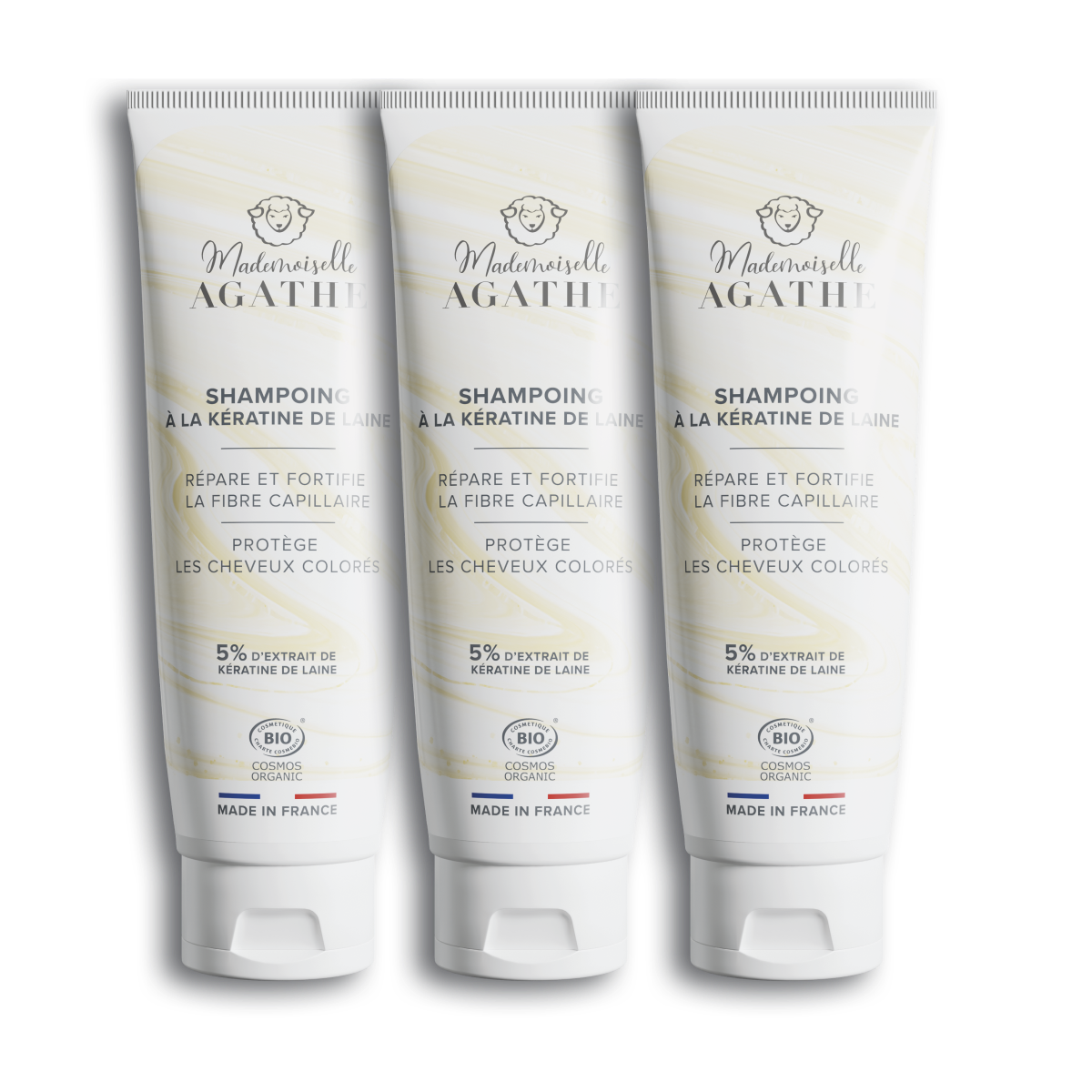 Set of 3 organic certified sheep wool keratin shampoos - cleanses & protects