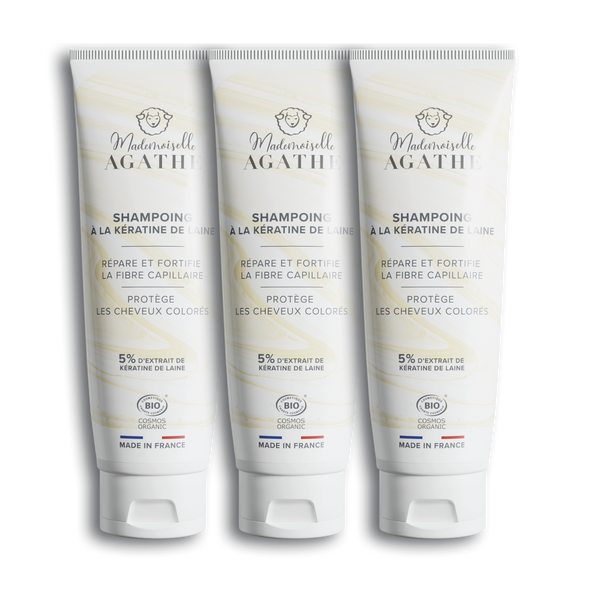 Set of 3 organic certified sheep wool keratin shampoos - cleanses & protects