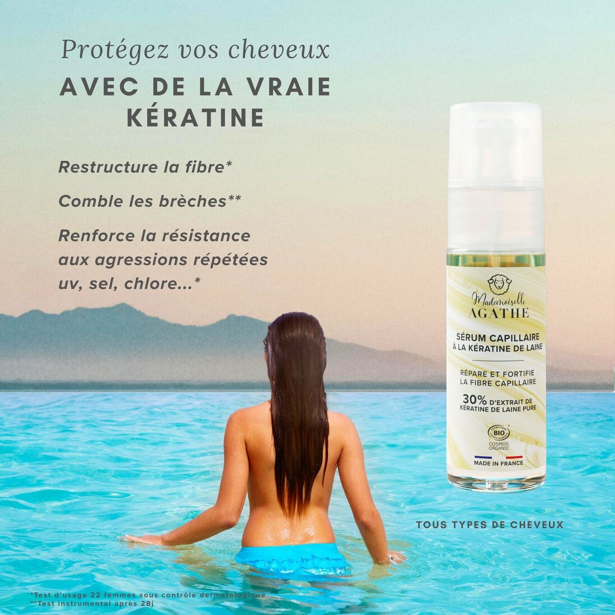 Certified organic wool keratin hair serum - repairs & protects